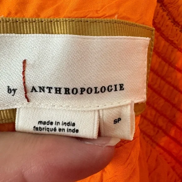 NWT Anthropologie Babydoll Midi Dress Coral Orange Lime Brown Size S Small - Picture 4 of 12